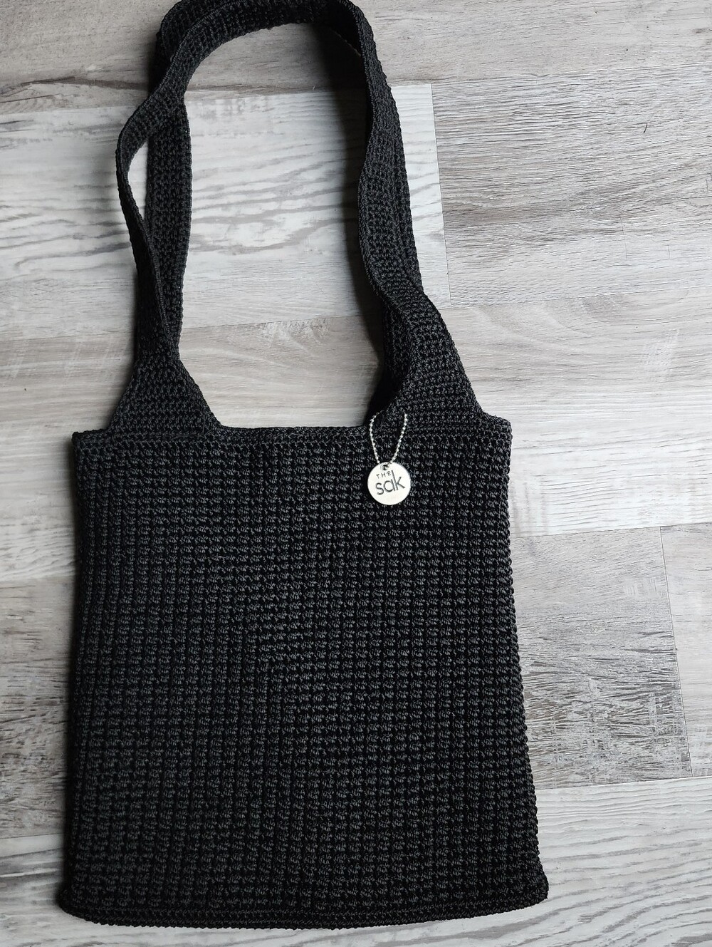 The Sak Black Crochet Shoulder Bag Tote Purse Boho Y2K Woven Handbag